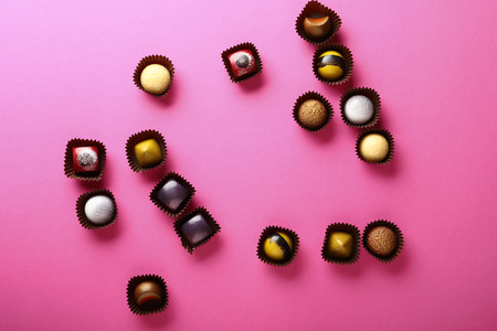 Candy mix on pink, food aboveの写真素材