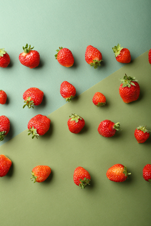 Fresh berries on Green paper, food patternの写真素材