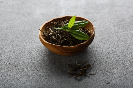 background with green tea leaves, foodの写真素材