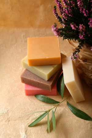 Stack of organic soaps, healthy lifestyleの写真素材