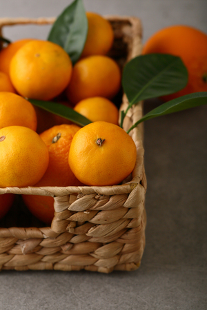 Ripe fresh fruits in box, food closeupの写真素材