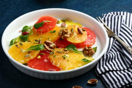 Winter citrus fruits salad, food closeupの写真素材
