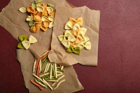 Uncooked italian pasta, top viewの写真素材