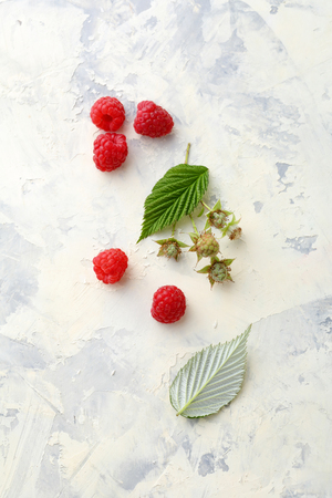Fresh raspberry and it leavesの写真素材