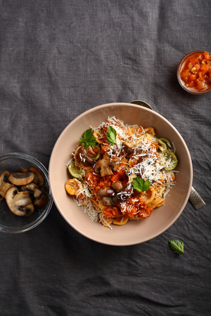 Pasta with mushrooms and sauceの写真素材