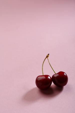 Two cherries on pinkの写真素材