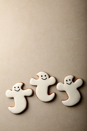 Halloween funny cookies ghost, holiday backgroundの写真素材