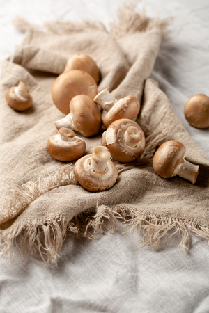 Fresh raw champignon mushroomsの写真素材