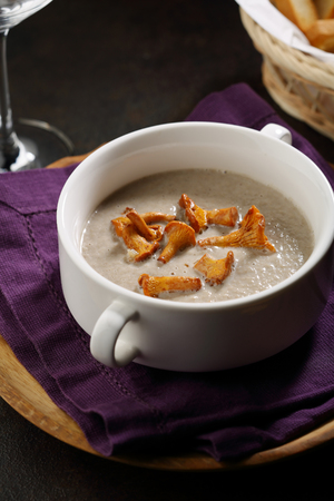 Cream soup with chanterellesの写真素材