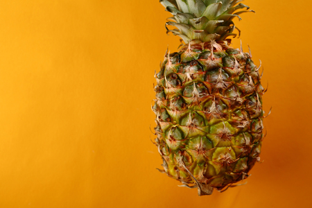 Yellow background with pineappleの写真素材