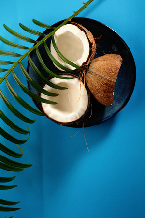 Coconut on plate top viewの写真素材