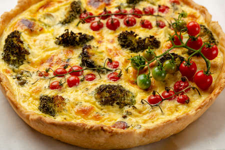 Tomato and broccoli pie close upの写真素材