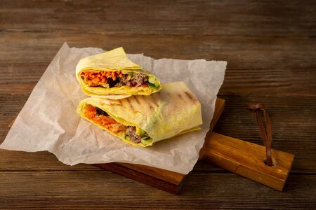 Lavash with falafel and vegetablesの写真素材