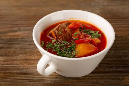 Beetroot rustic soup borsch close-upの写真素材