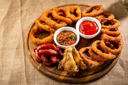 Salted rings and wings platterの写真素材