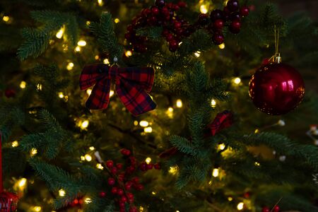 Christmas green background with decorationの写真素材