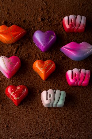 Valentineâs day candy collection top viewの写真素材