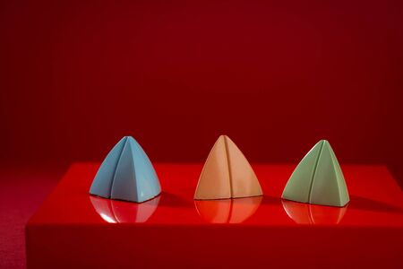 Chocolate bonbons on red boxの写真素材