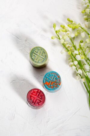 Chocolate bonbons and 
lily of the valleyの写真素材