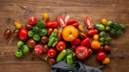 Harvest of local tomatoes close-upの写真素材
