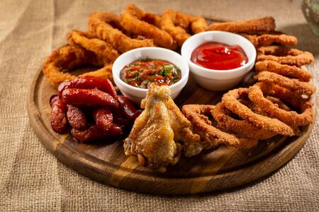 Assortment of beer snack, fast foodの写真素材
