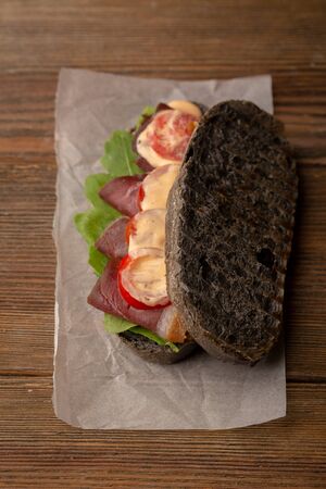 Sandwich with red meat top viewの写真素材