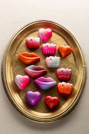 Valentineâs day candy collection top viewの写真素材