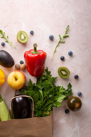 Fresh vegetables in shopping bag, organic foodの写真素材