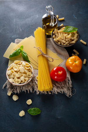 Ingredients for cooking italian pastaの写真素材