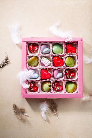 Chocolate candy gift box on stone surface