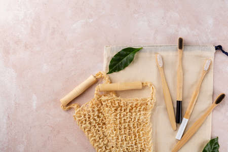 Zero waste set for bathing: toothbrushes and washcolthの写真素材