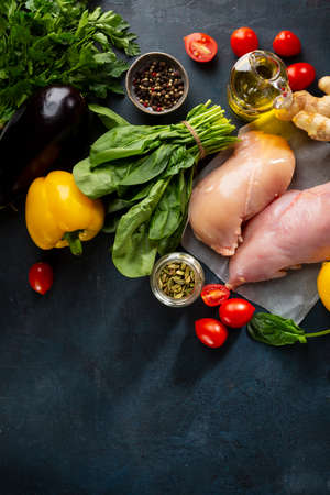 Healthy food background with raw productsの写真素材