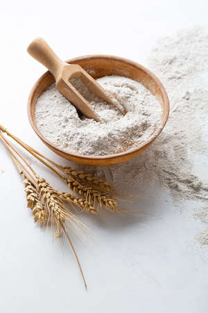 Close up of whole grain flour on light surfaceの写真素材