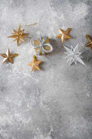 Silver and golden Christmas decorationsの写真素材