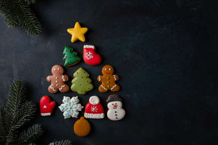 Christmas cookies in the shape of a Christmas treeの写真素材