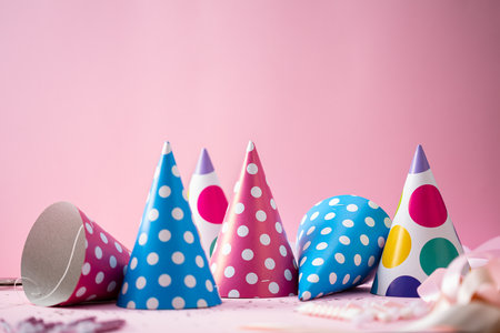 Polka dots colorful party hats, holiday conceptの写真素材