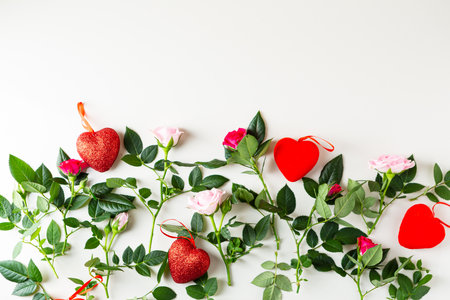 Composition with hearts and flowers, love conceptの写真素材