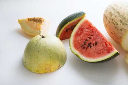 Close up Organic watermelon slice on light surface