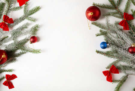 Red holiday decoration Chritmast background copy spaceの写真素材
