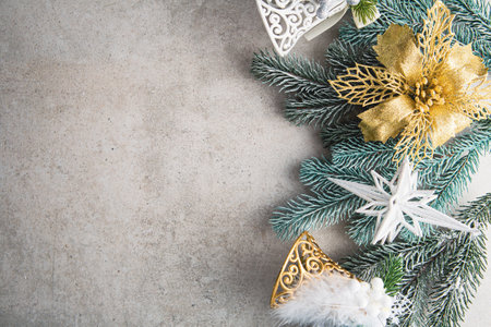 Christmas holiday concept background with copy space decorationsの写真素材