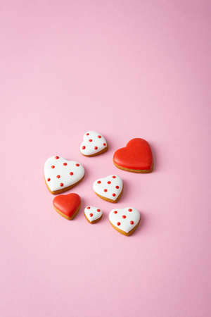Heart shaped cookies with icing holiday conceptの写真素材