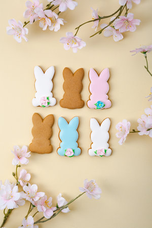 Easter bunny shortcrust cookies top viewの写真素材