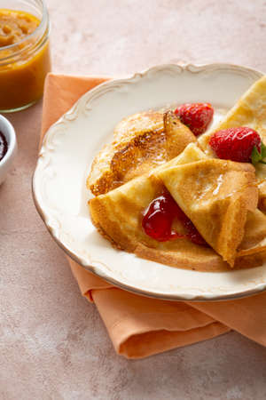 Close up of pancake with jam and berryの写真素材