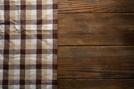 Top view of kitchen fabric on wooden board empty space cotton naturalの写真素材