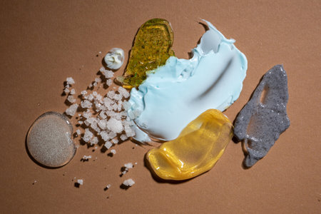 Set creamy smears scrub cream gel with particles. Concept of body care proceduresの写真素材