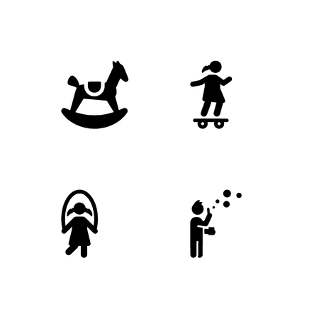 Childhood, kids, children. Set outline icon EPS 10 vector format. Professional pixel perfect black & white icons optimized for both large and small resolutions. Transparent background.のイラスト素材