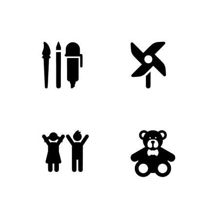 Childhood, kids, children. Set outline icon EPS 10 vector format. Professional pixel perfect black & white icons optimized for both large and small resolutions. Transparent background.のイラスト素材