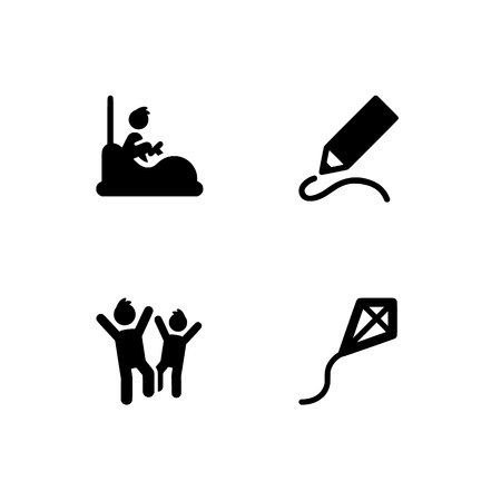 Childhood, kids, children. Set outline icon EPS 10 vector format. Professional pixel perfect black & white icons optimized for both large and small resolutions. Transparent background.のイラスト素材