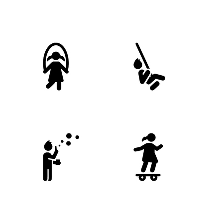 Childhood, kids, children. Set outline icon EPS 10 vector format. Professional pixel perfect black & white icons optimized for both large and small resolutions. Transparent background.のイラスト素材