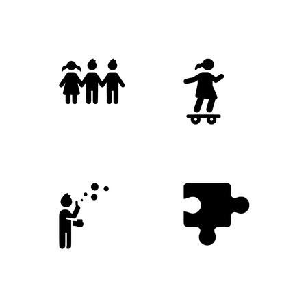 Childhood, kids, children. Set outline icon EPS 10 vector format. Professional pixel perfect black & white icons optimized for both large and small resolutions. Transparent background.のイラスト素材